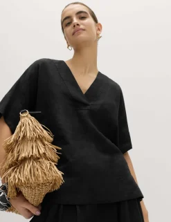 Pure Linen V-Neck Popover Top