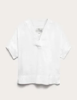 Pure Linen V-Neck Popover Top