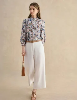 Pure Linen Wide Leg Cropped Trousers
