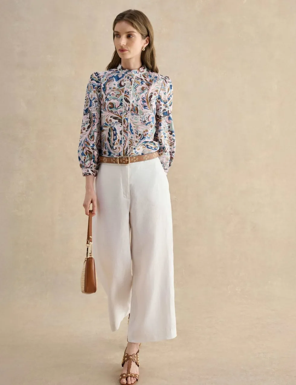 Pure Linen Wide Leg Cropped Trousers