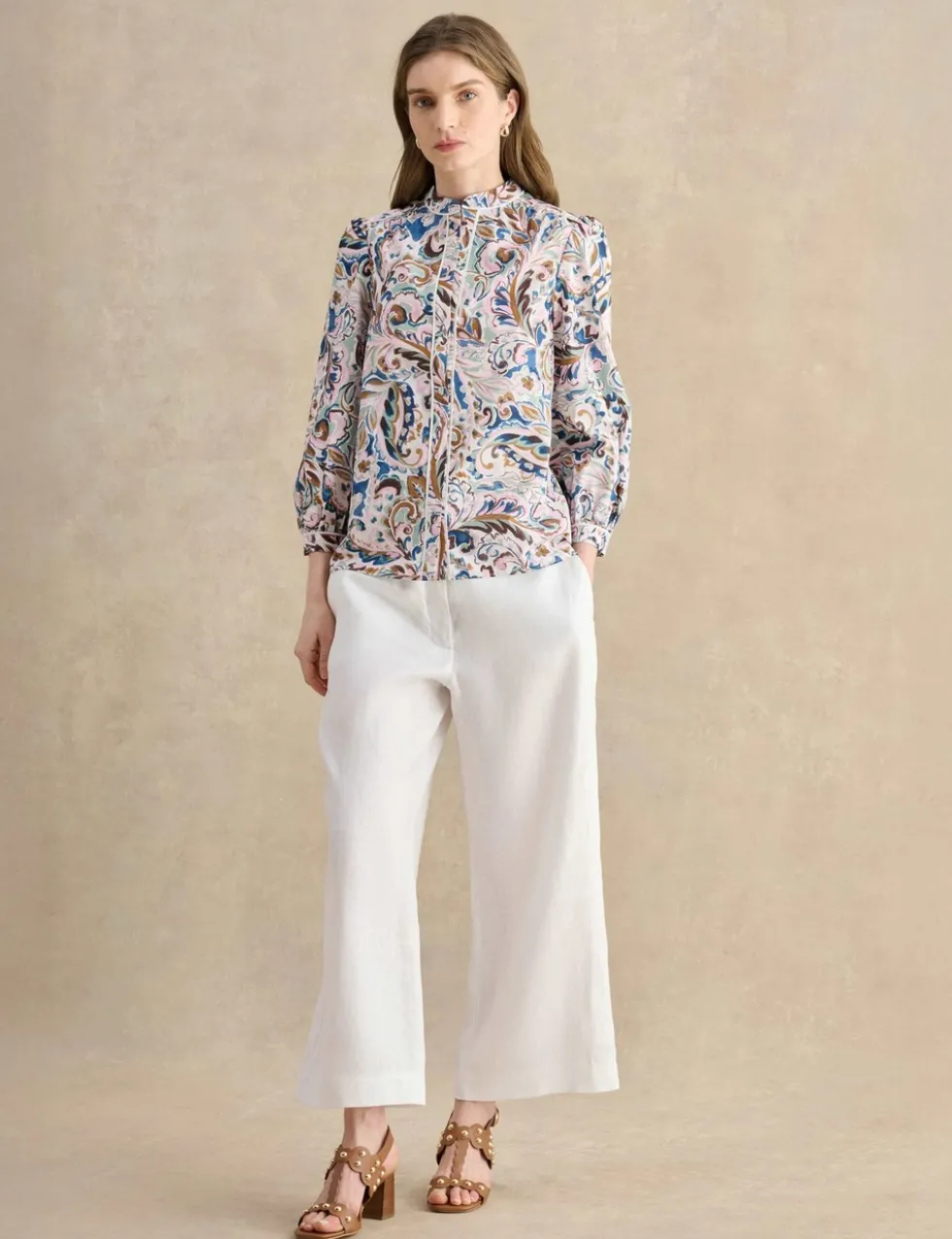 Pure Linen Wide Leg Cropped Trousers