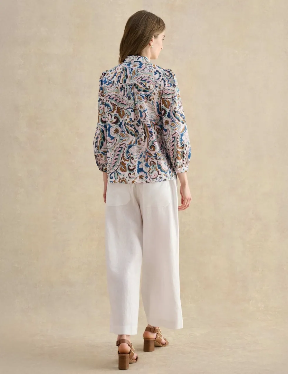Pure Linen Wide Leg Cropped Trousers