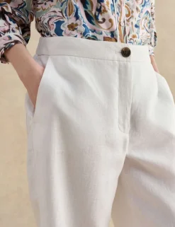 Pure Linen Wide Leg Cropped Trousers