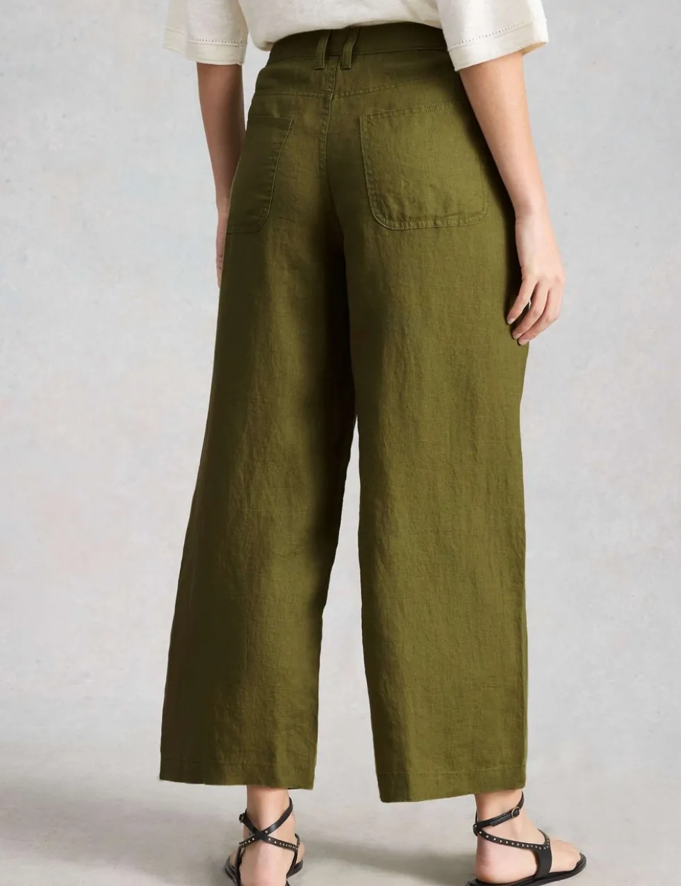 Pure Linen Wide Leg Cropped Trousers