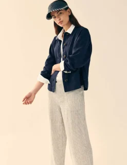 Pure Linen Wide Leg Cropped Trousers
