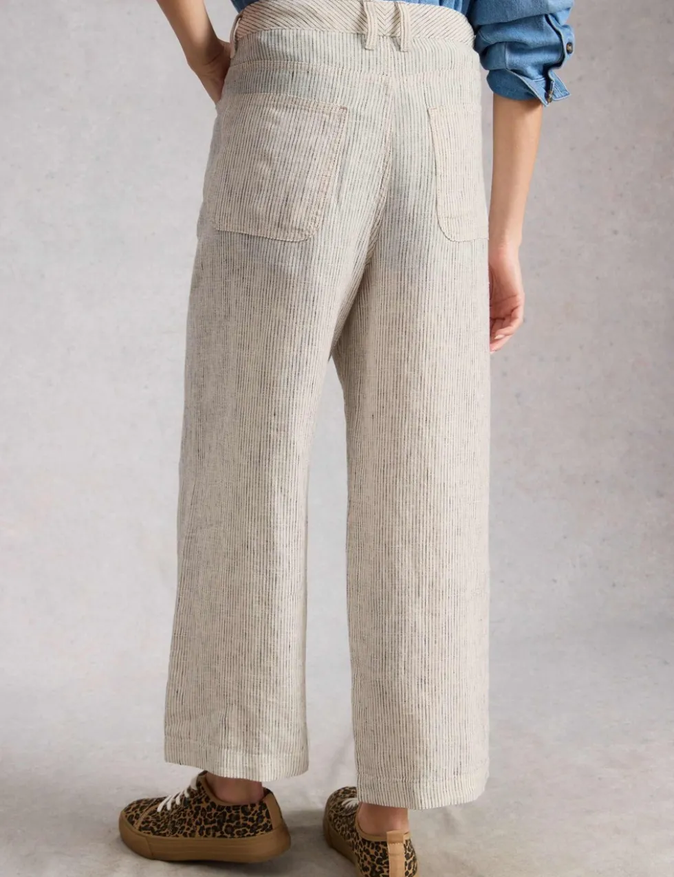 Pure Linen Wide Leg Cropped Trousers