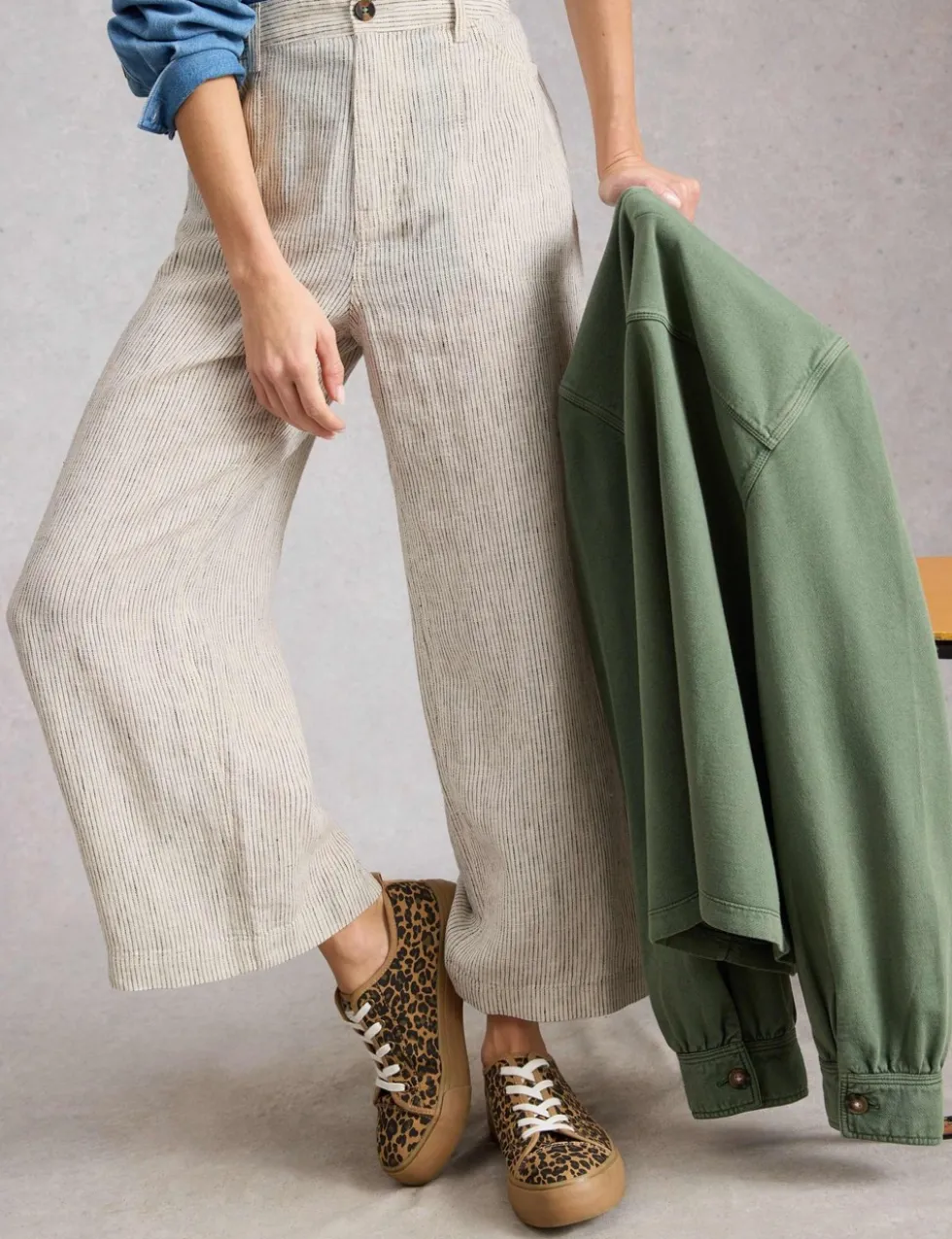 Pure Linen Wide Leg Cropped Trousers