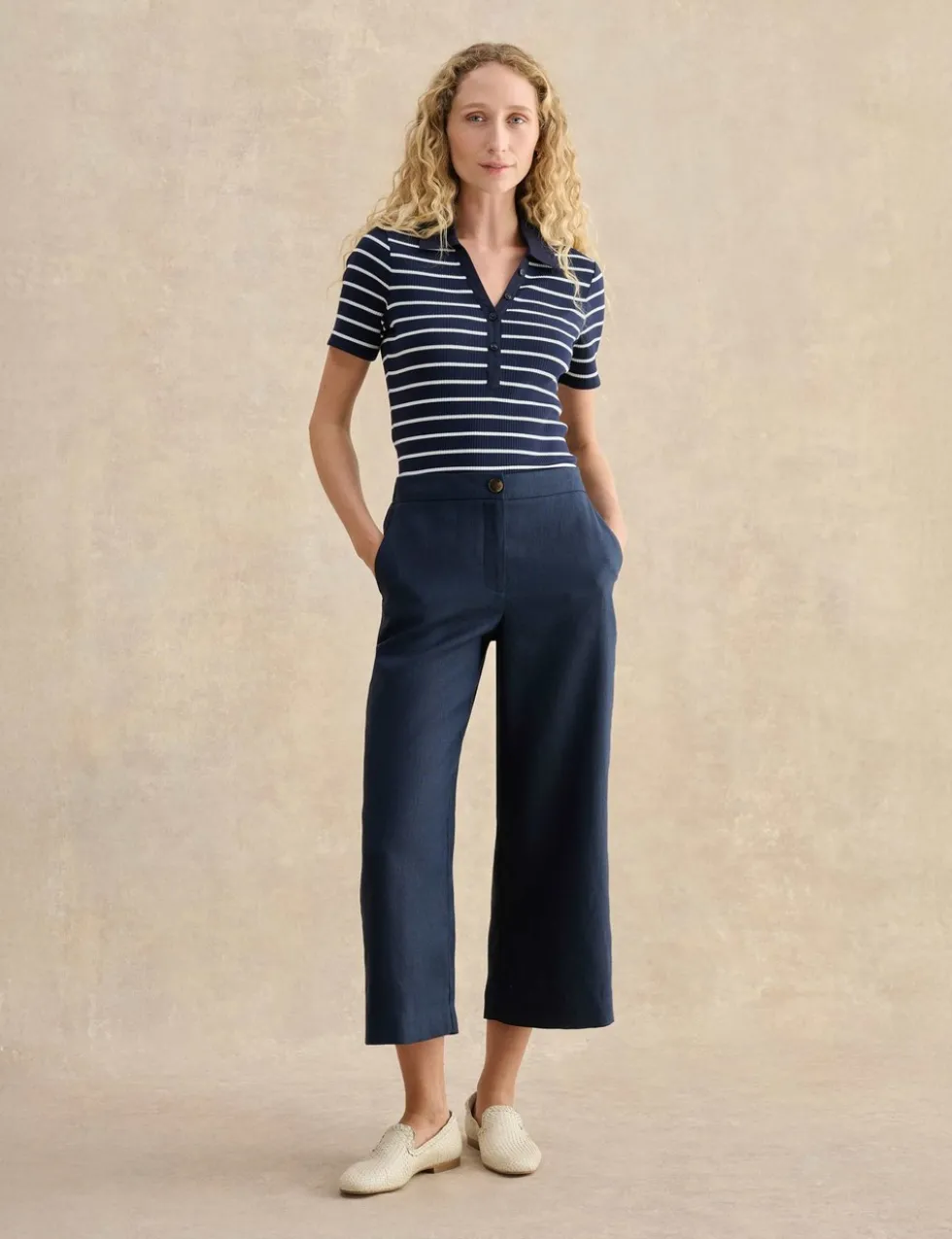 Pure Linen Wide Leg Cropped Trousers