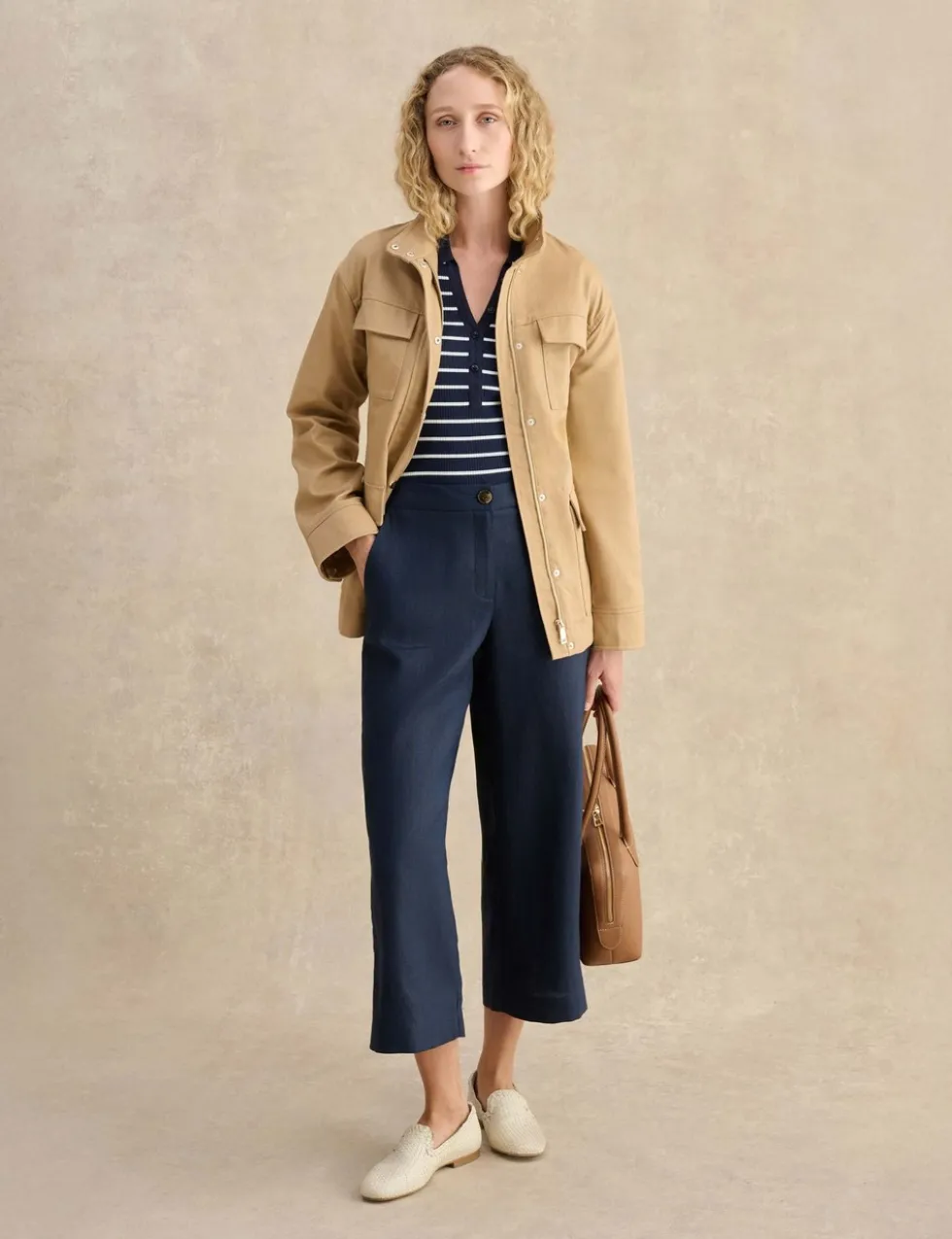 Pure Linen Wide Leg Cropped Trousers
