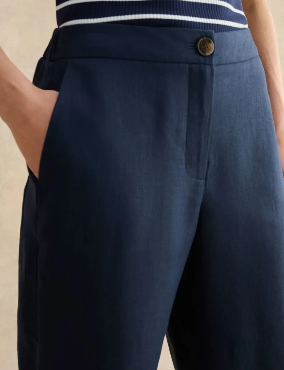 Pure Linen Wide Leg Cropped Trousers