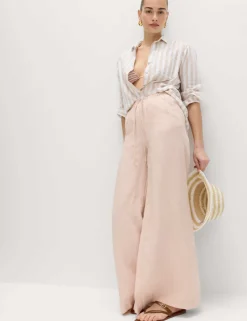 Pure Linen Wide Leg Palazzo Trousers