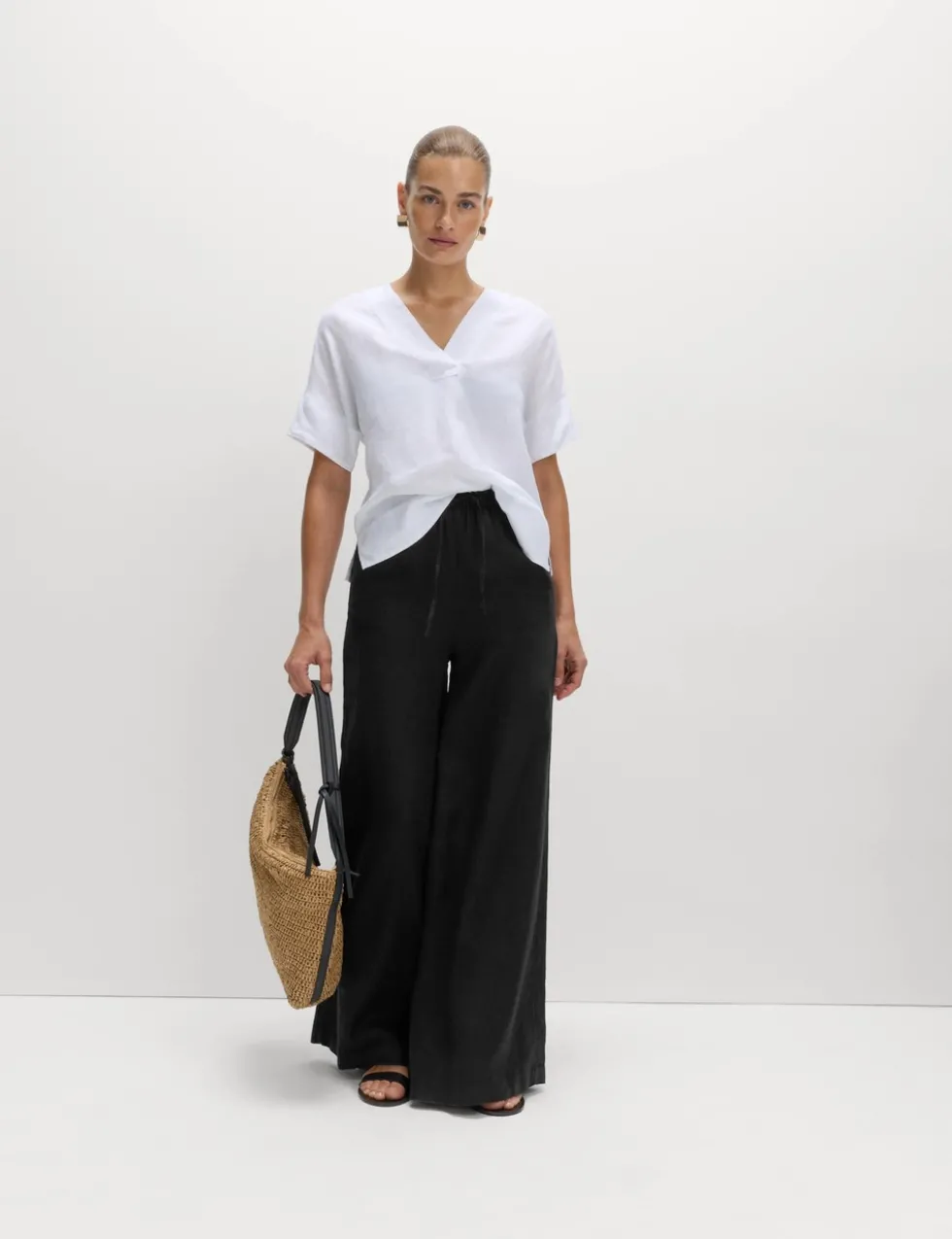 Pure Linen Wide Leg Palazzo Trousers