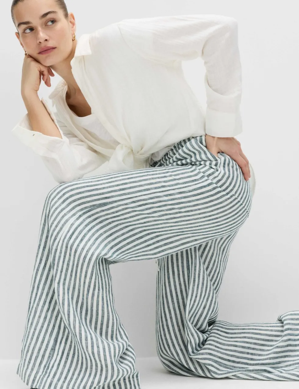 Pure Linen Wide Leg Palazzo Trousers