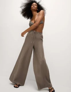 Pure Linen Wide Leg Palazzo Trousers