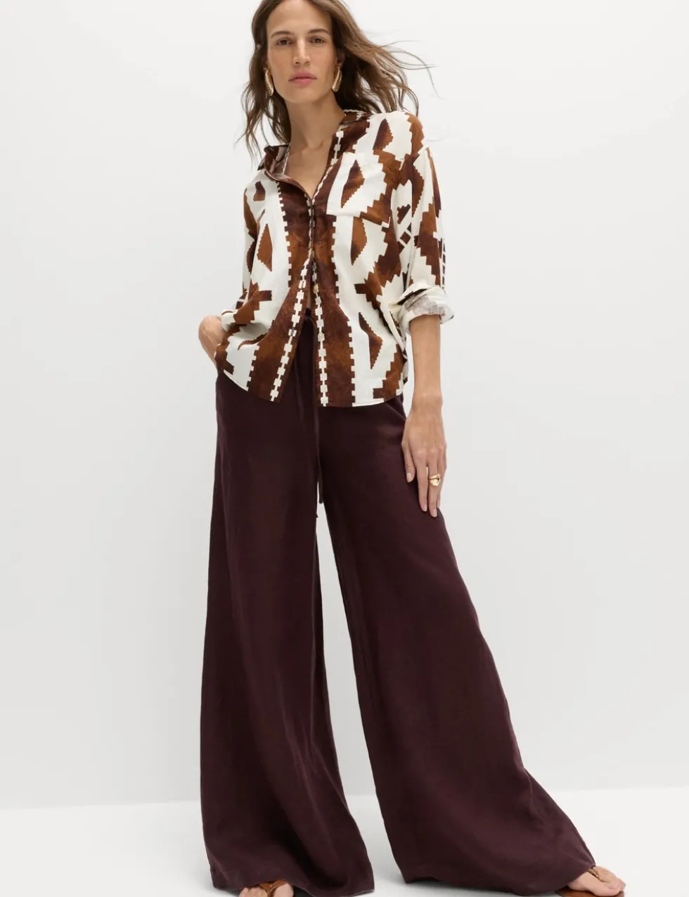 Pure Linen Wide Leg Palazzo Trousers