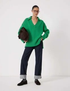 Pure Merino Wool Collared Relaxed Jumper