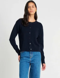 Pure Merino Wool Crew Neck Button Front Cardigan
