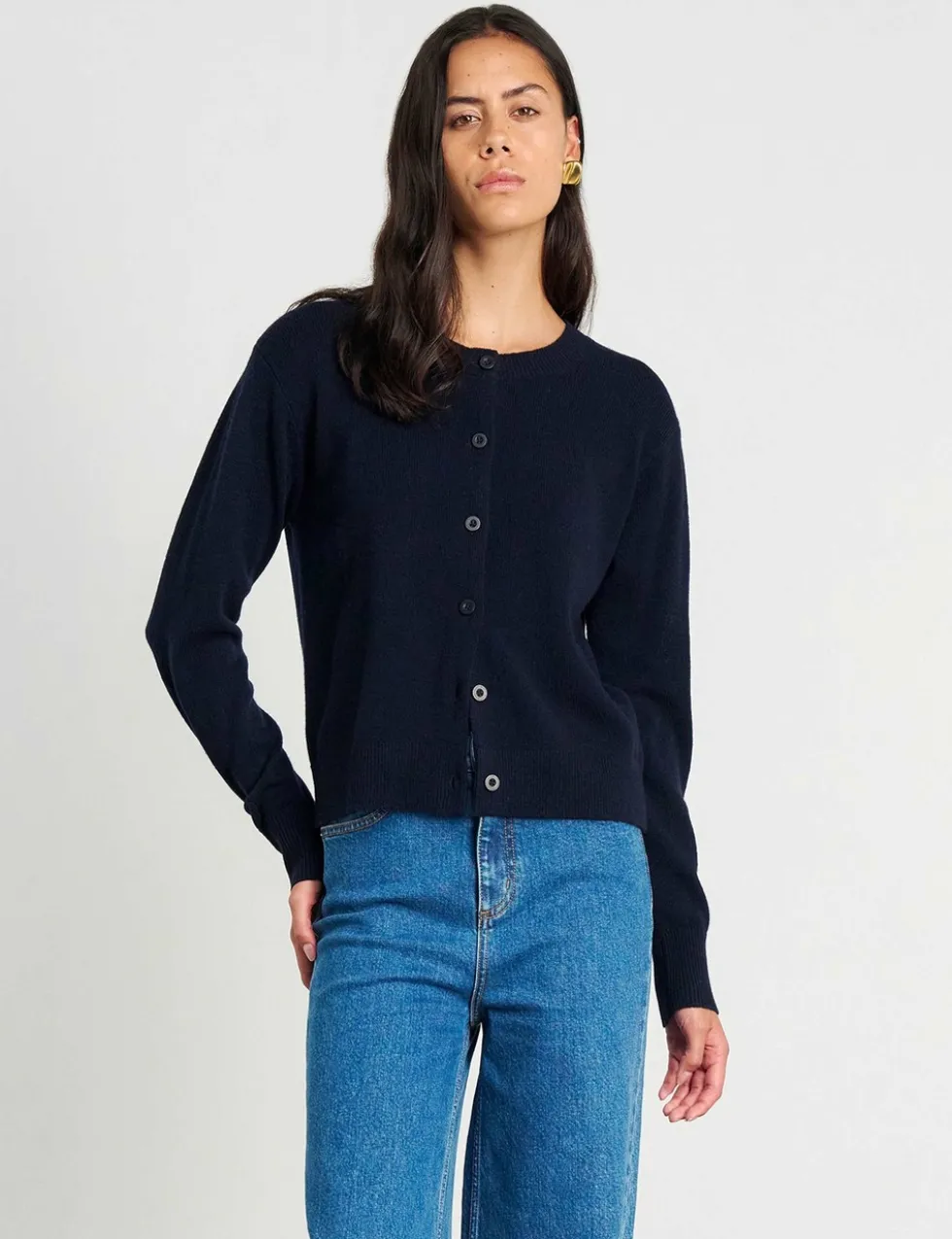 Pure Merino Wool Crew Neck Button Front Cardigan