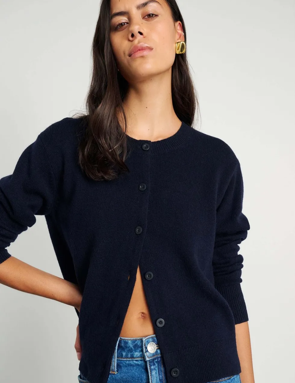 Pure Merino Wool Crew Neck Button Front Cardigan