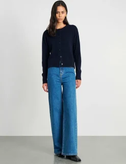 Pure Merino Wool Crew Neck Button Front Cardigan