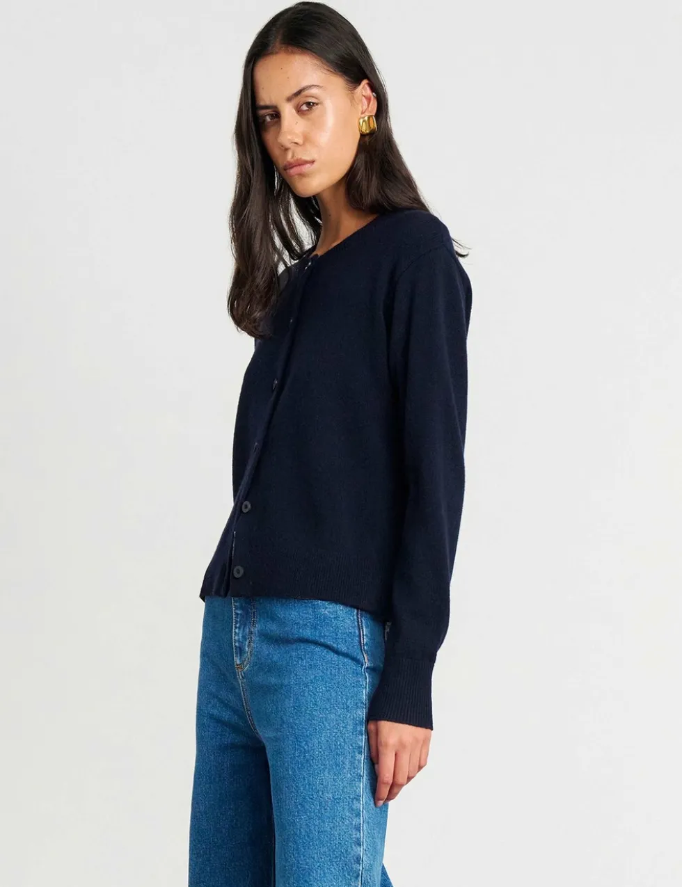 Pure Merino Wool Crew Neck Button Front Cardigan