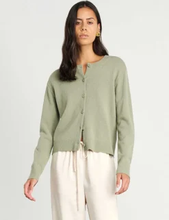 Pure Merino Wool Crew Neck Button Front Cardigan
