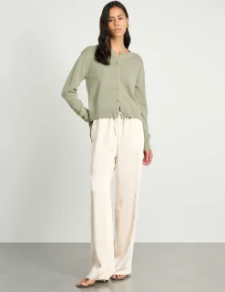 Pure Merino Wool Crew Neck Button Front Cardigan