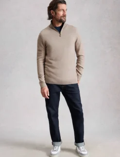 Pure Merino Wool Funnel Neck Half Zip Jumper