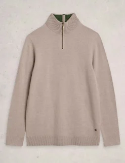 Pure Merino Wool Funnel Neck Half Zip Jumper
