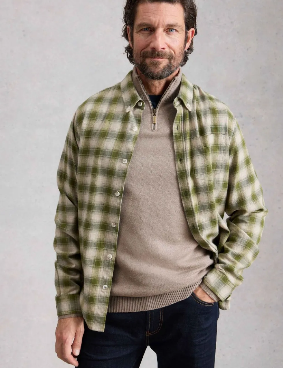 Pure Merino Wool Funnel Neck Half Zip Jumper