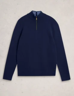 Pure Merino Wool Funnel Neck Half Zip Jumper