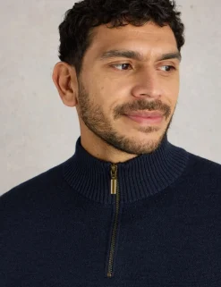 Pure Merino Wool Funnel Neck Half Zip Jumper