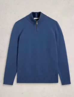Pure Merino Wool Funnel Neck Half Zip Jumper