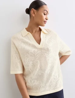 Pure Merino Wool Pointelle Polo Shirt