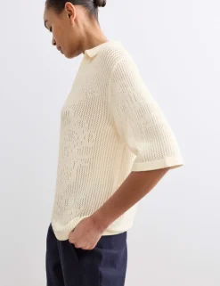 Pure Merino Wool Pointelle Polo Shirt