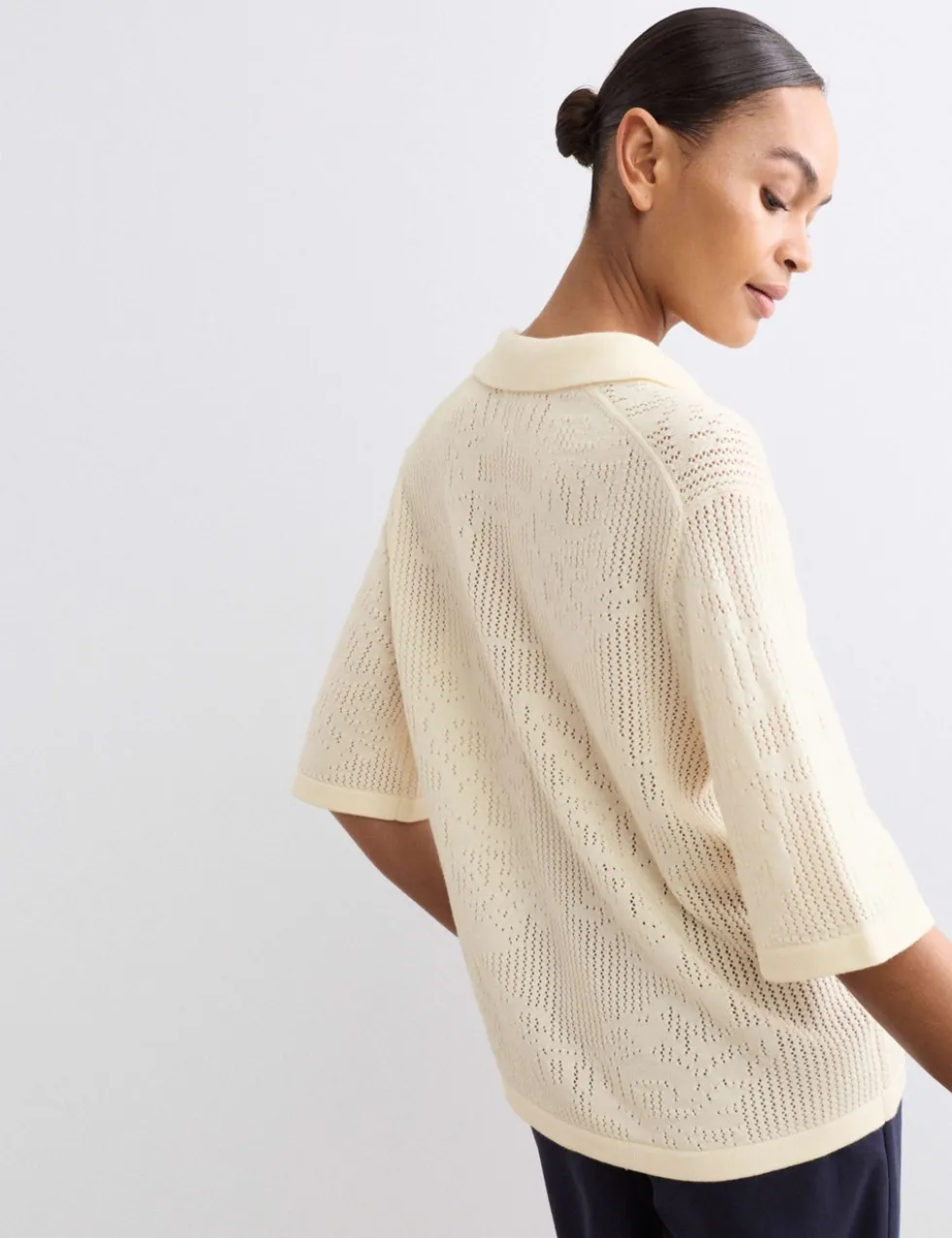 Pure Merino Wool Pointelle Polo Shirt