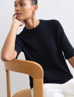 Pure Merino Wool Pointelle Knitted T-Shirt
