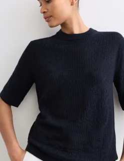Pure Merino Wool Pointelle Knitted T-Shirt