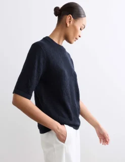 Pure Merino Wool Pointelle Knitted T-Shirt