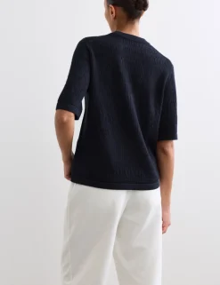 Pure Merino Wool Pointelle Knitted T-Shirt