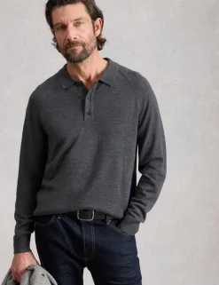 Pure Merino Wool Polo Neck Half Zip Jumper