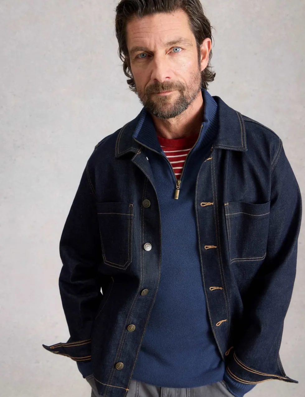 Pure Merino Wool Polo Neck Half Zip Jumper