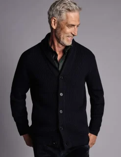 Pure Merino Wool Rib Shawl Collar Cardigan