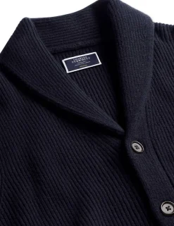 Pure Merino Wool Rib Shawl Collar Cardigan