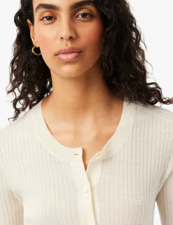 Pure Merino Wool Ribbed Round Neck Cardigan
