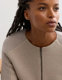 Pure Merino Wool Ribbed Zip Up Cardigan