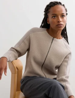 Pure Merino Wool Ribbed Zip Up Cardigan