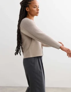 Pure Merino Wool Ribbed Zip Up Cardigan