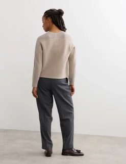 Pure Merino Wool Ribbed Zip Up Cardigan