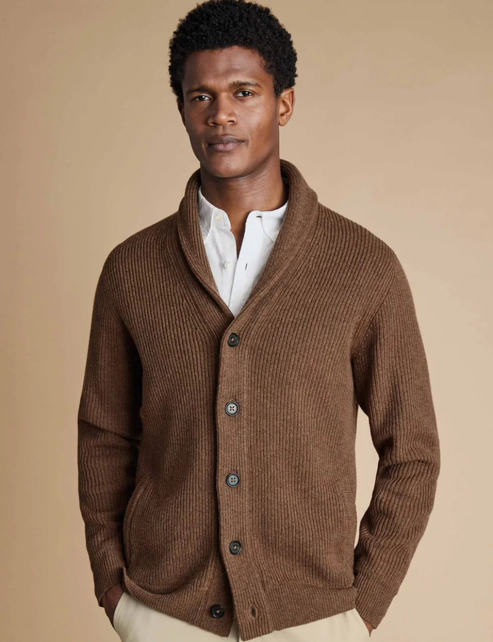 Pure Merino Wool Shawl Collar Cardigan